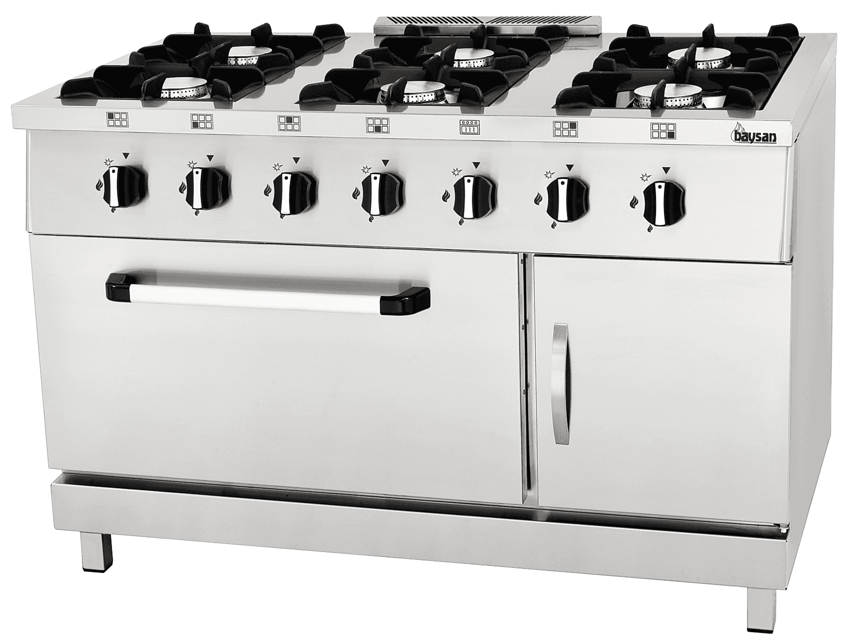 6 Burner Gas Range with Cabinet and Electric Oven | 120x70